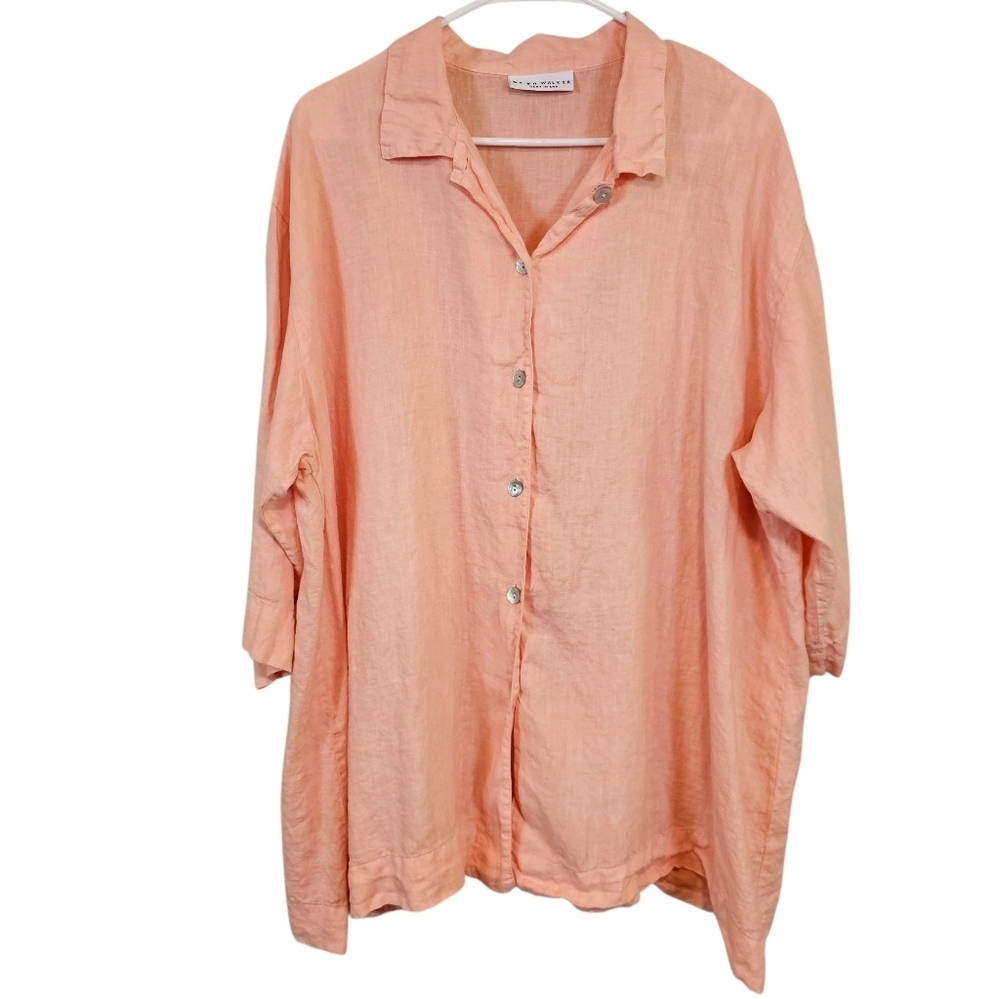 Bryn Walker Vintage Linen Lagenlook Oversized Light Blush Peach Tunic Top